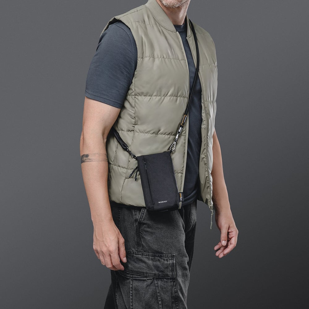MAGEASY Phone Sacoche Utility Crossbody Bag (Cordura) + Strap Phone Lanyard 8.3mm-Graphite Black (Cordura) + Black 