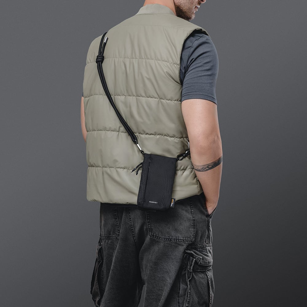 MAGEASY Phone Sacoche Utility Crossbody Bag (Cordura) + Strap Phone Lanyard 8.3mm-Graphite Black (Cordura) + Black 