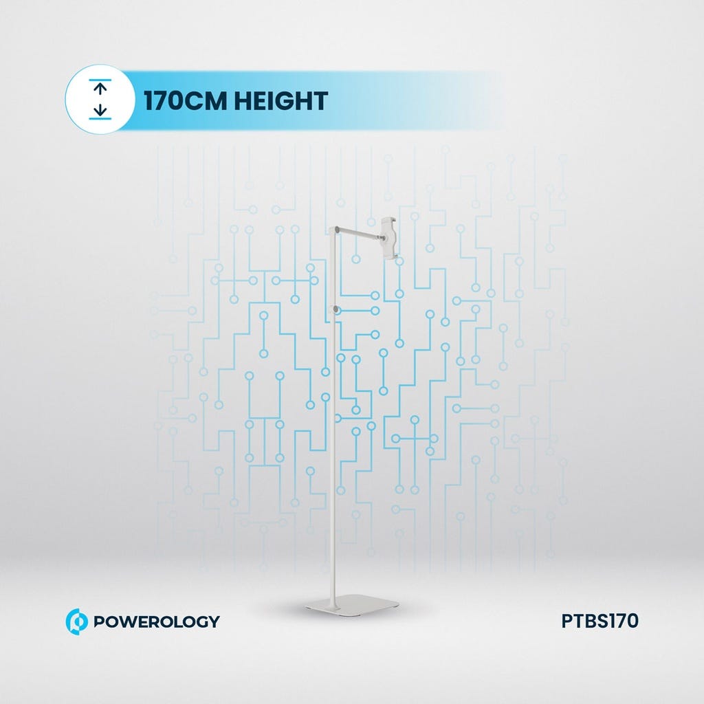 Powerology Multi-Joint Floor Stand Metal Base With Phone & Stand White
