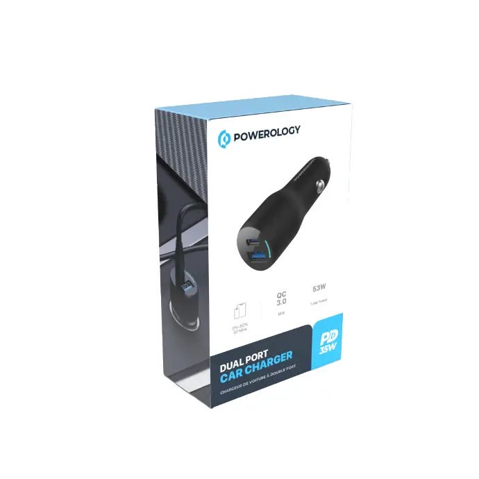 Powerology Dual Port Car Charger Black