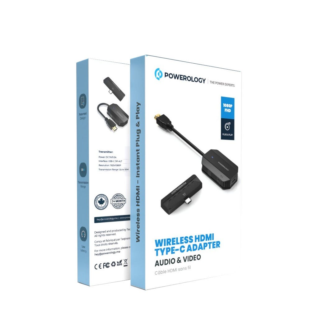 Powerology Wireless HDMI Type-C Adapter Audio & Video Black