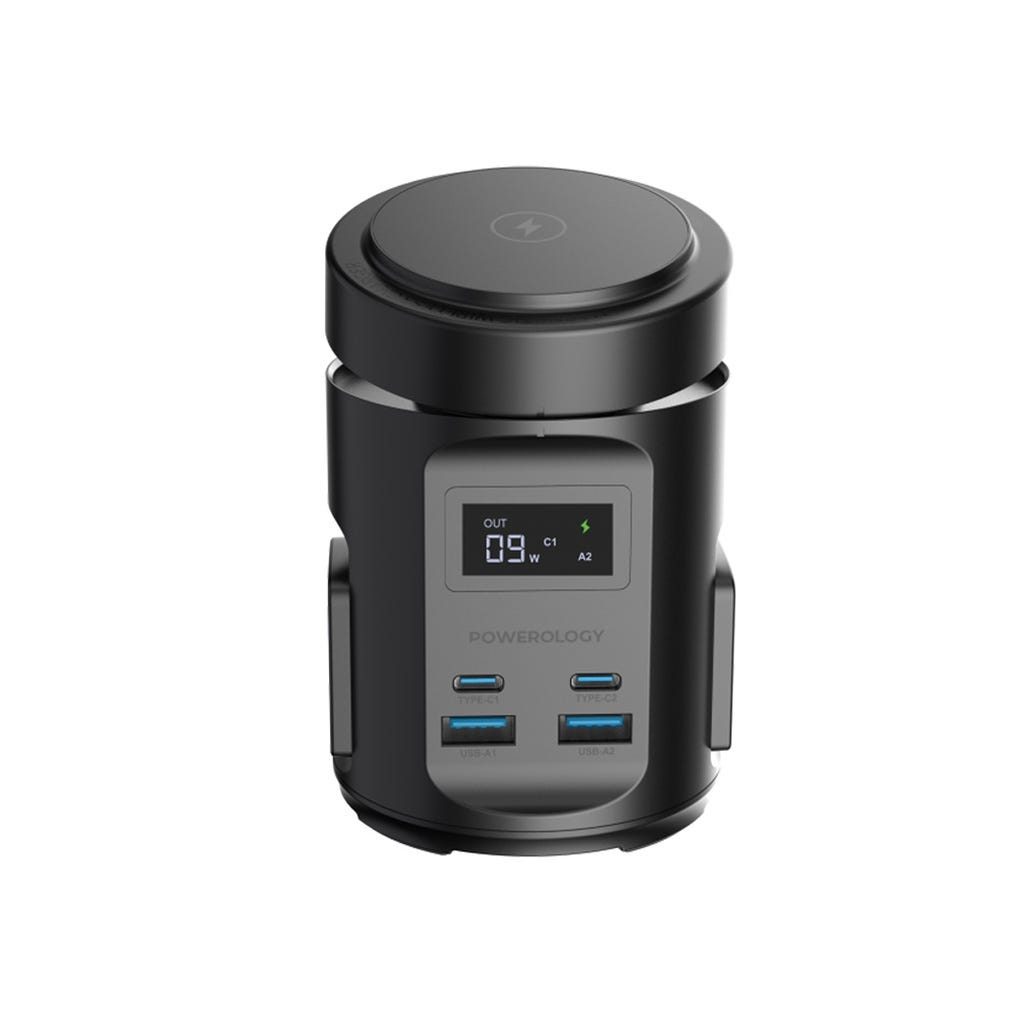 Powerology Magsafe Power Hub USB-C Power Delivery And USB-A QC 3.0 Black