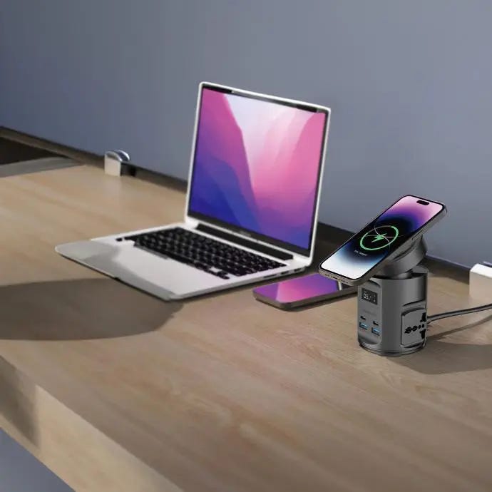 Powerology Magsafe Power Hub USB-C Power Delivery And USB-A QC 3.0 Black