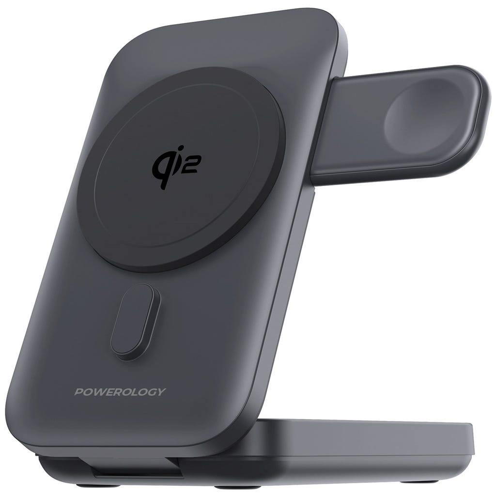 Powerology 10000mAh Qi2 - 15W iPhone 15 Magsafe Powerbank - Watch Charger Black