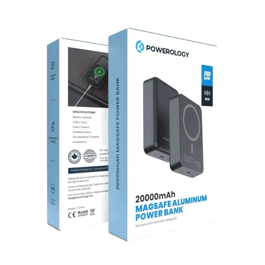 Powerology 10000mAh Magsafe Aluminum Powerbank Dark Grey