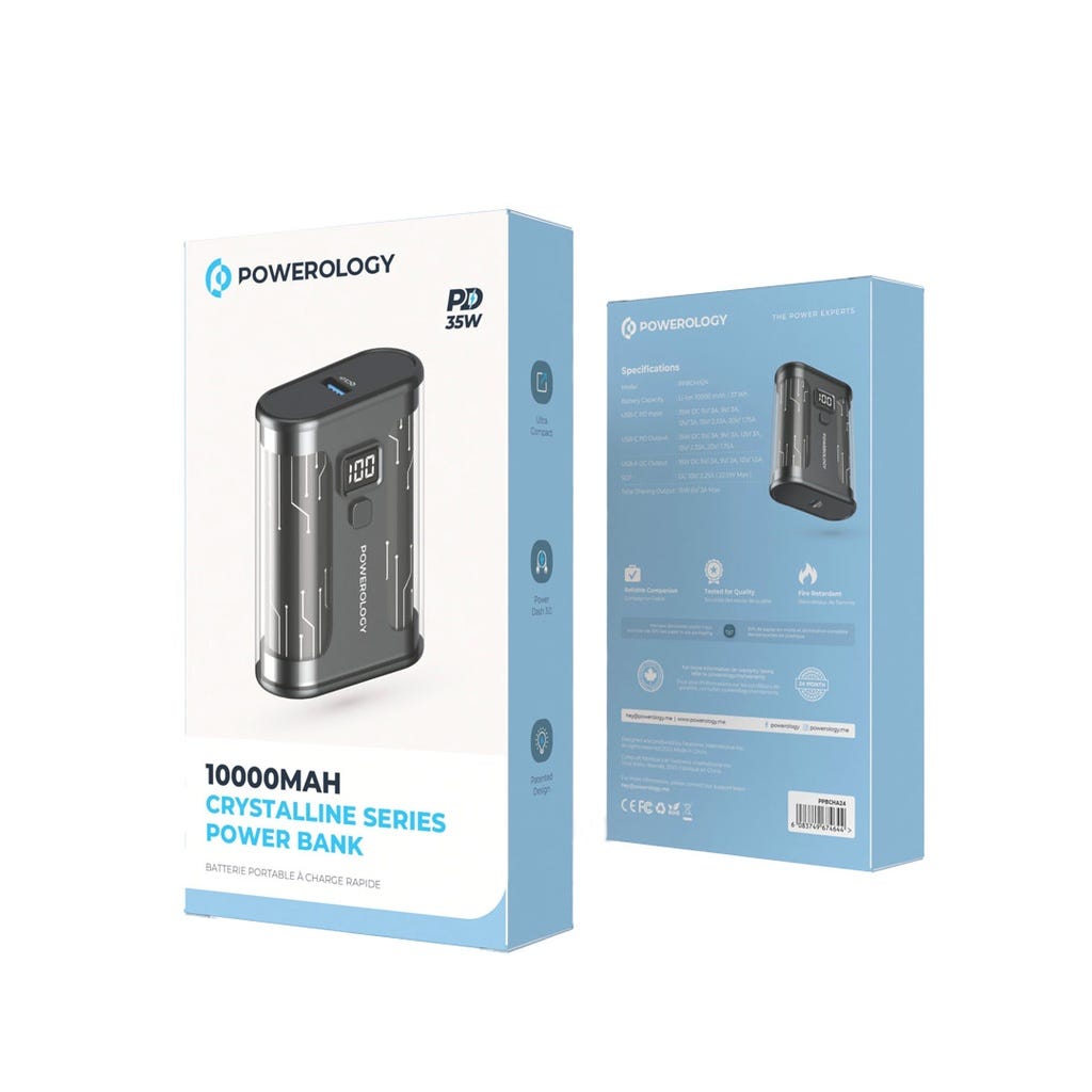 Powerology 10000mAh Crystalline Series Power Bank Black