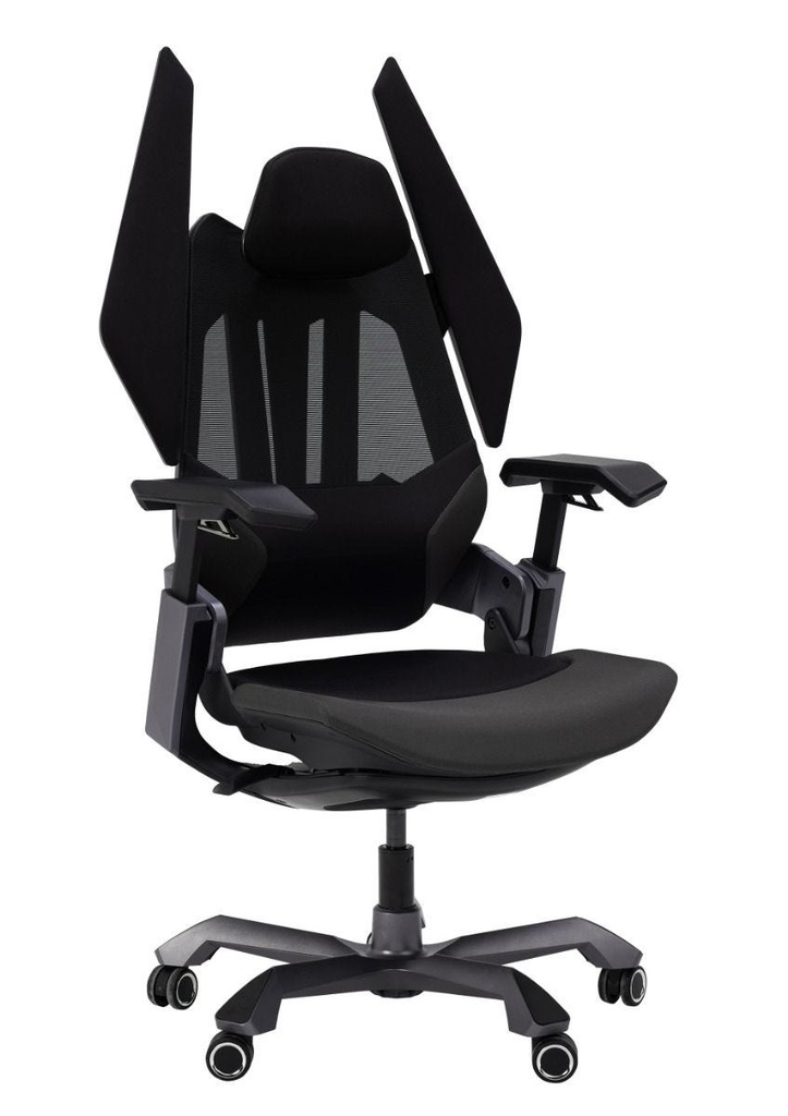 GamerTek Final Boss Gaming Chair – Black & Gray, Fabric & Mesh, Dual Lumbar Support, Adjustable Armrests