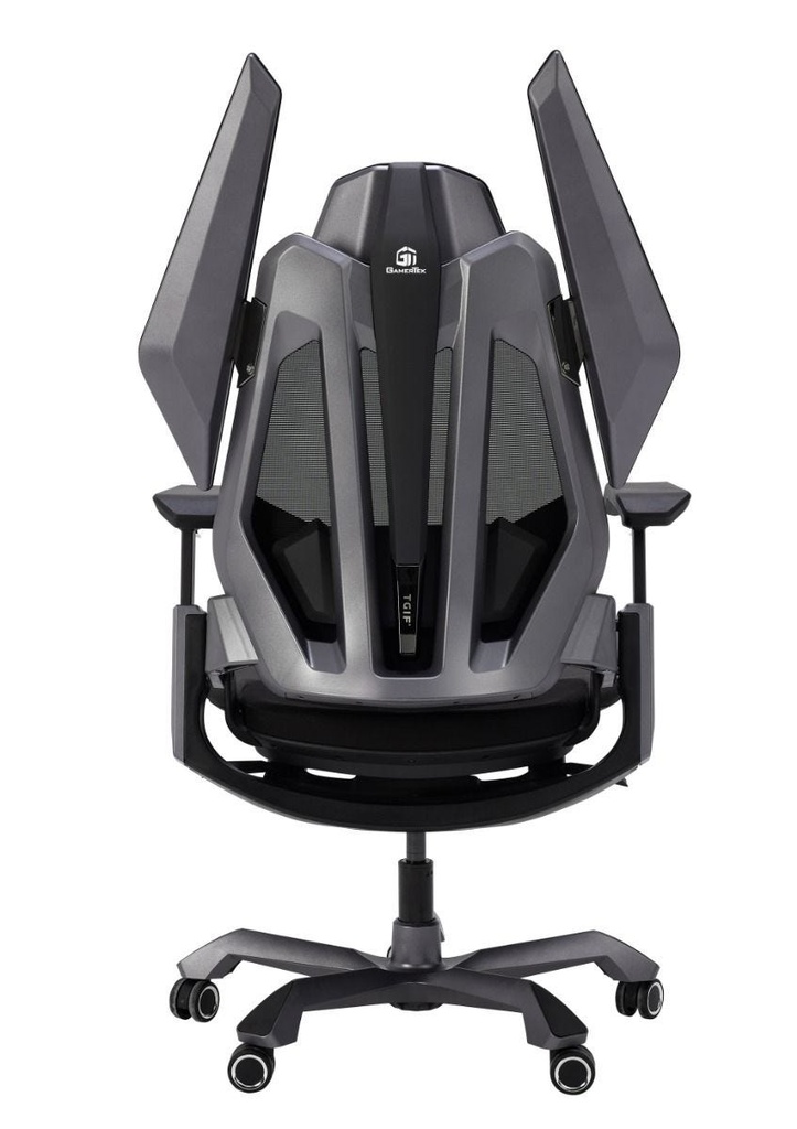 GamerTek Final Boss Gaming Chair – Black & Gray, Fabric & Mesh, Dual Lumbar Support, Adjustable Armrests