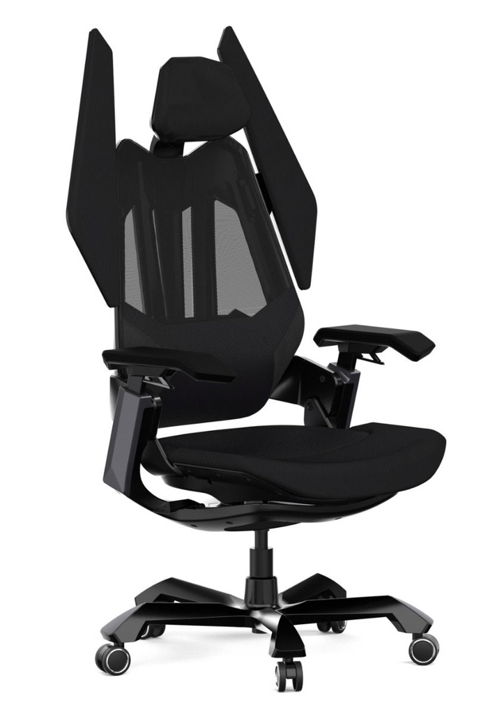 GamerTek Final Boss Gaming Chair – All Black, Fabric & Mesh, Dual Lumbar Support, Adjustable Armrests