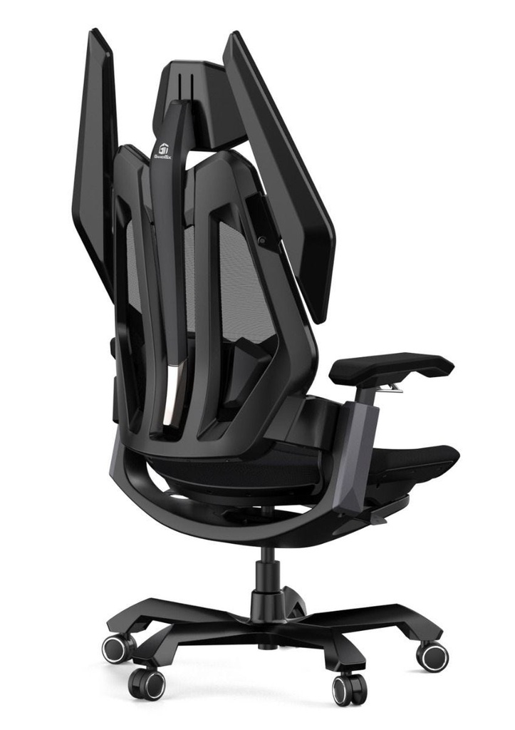 GamerTek Final Boss Gaming Chair – All Black, Fabric & Mesh, Dual Lumbar Support, Adjustable Armrests