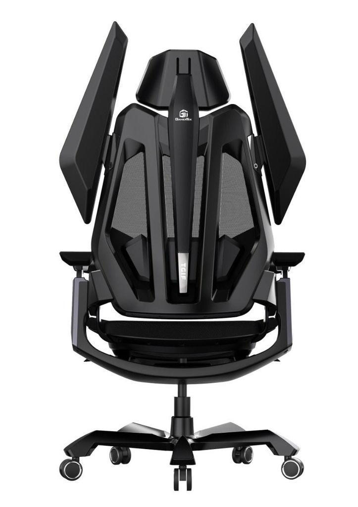 GamerTek Final Boss Gaming Chair – All Black, Fabric & Mesh, Dual Lumbar Support, Adjustable Armrests