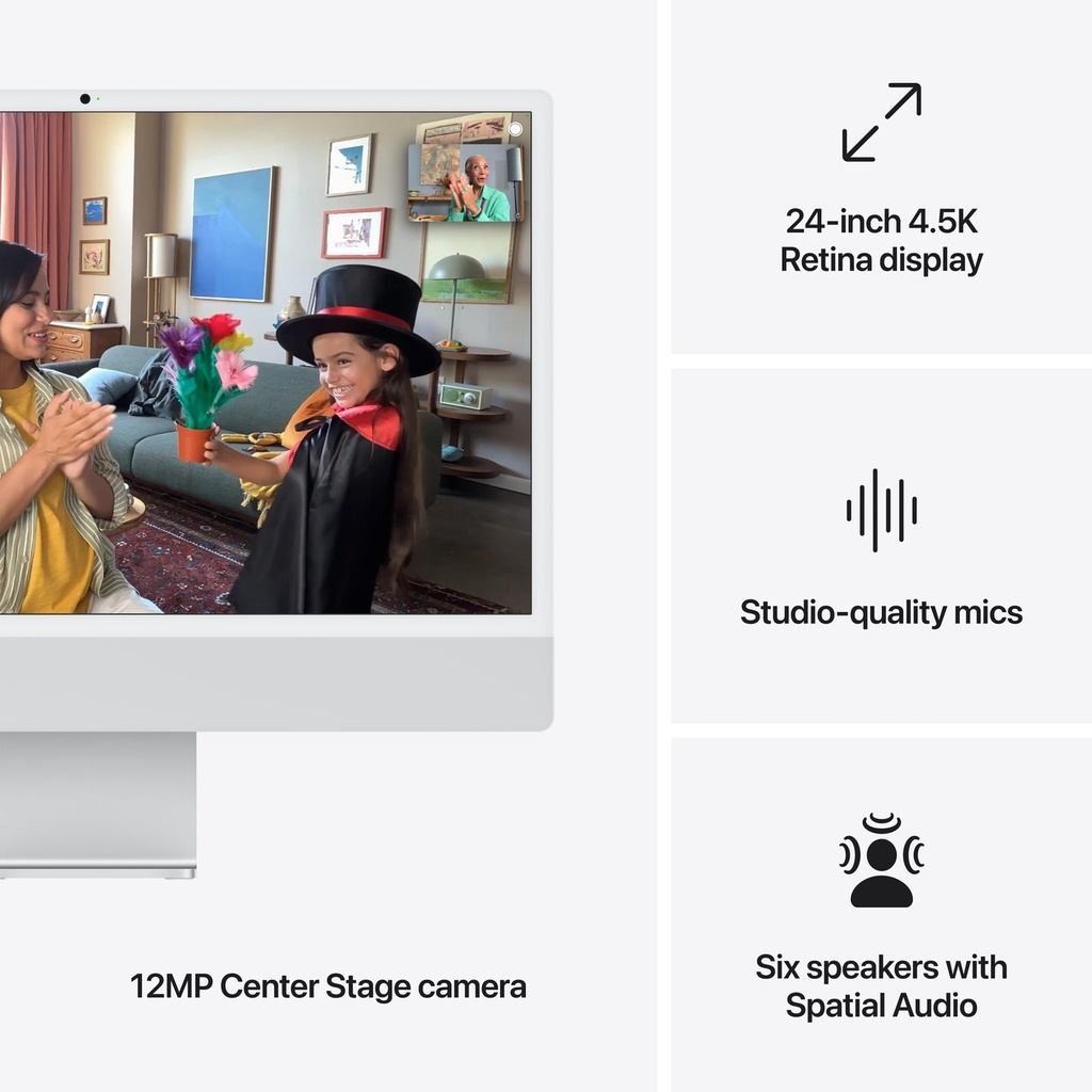 Apple 24-inch iMac with Retina 4.5K M4 chip with 8 core CPU and 8 core GPU, 16GB/256GB Silver