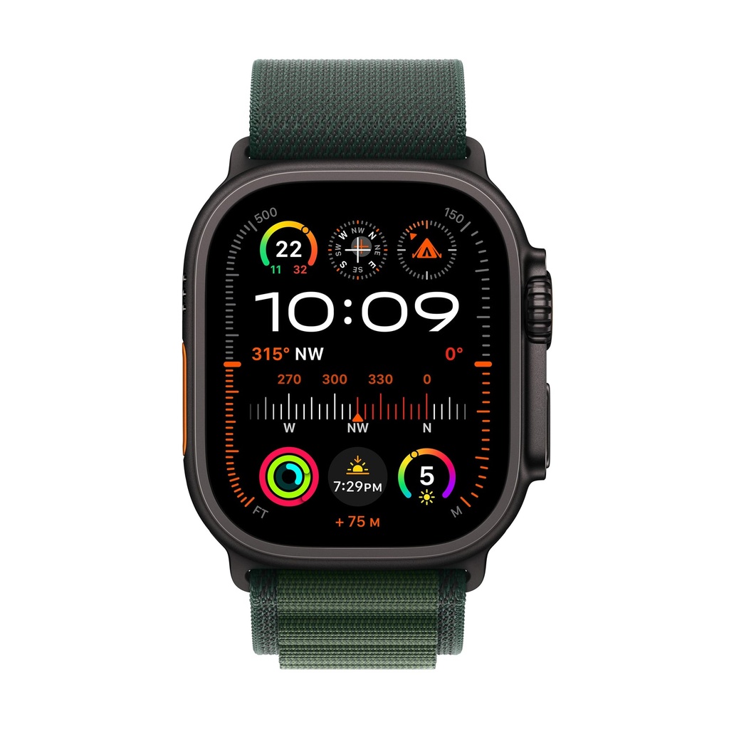 Apple Watch Ultra 2 GPS + Cellular 49mm Black Titanium Case with Dark Green Alpine Loop - Medium