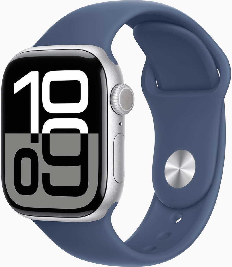 Apple Watch Series 10 GPS 42mm Silver Aluminium Case with Denim Sport Band - M/L