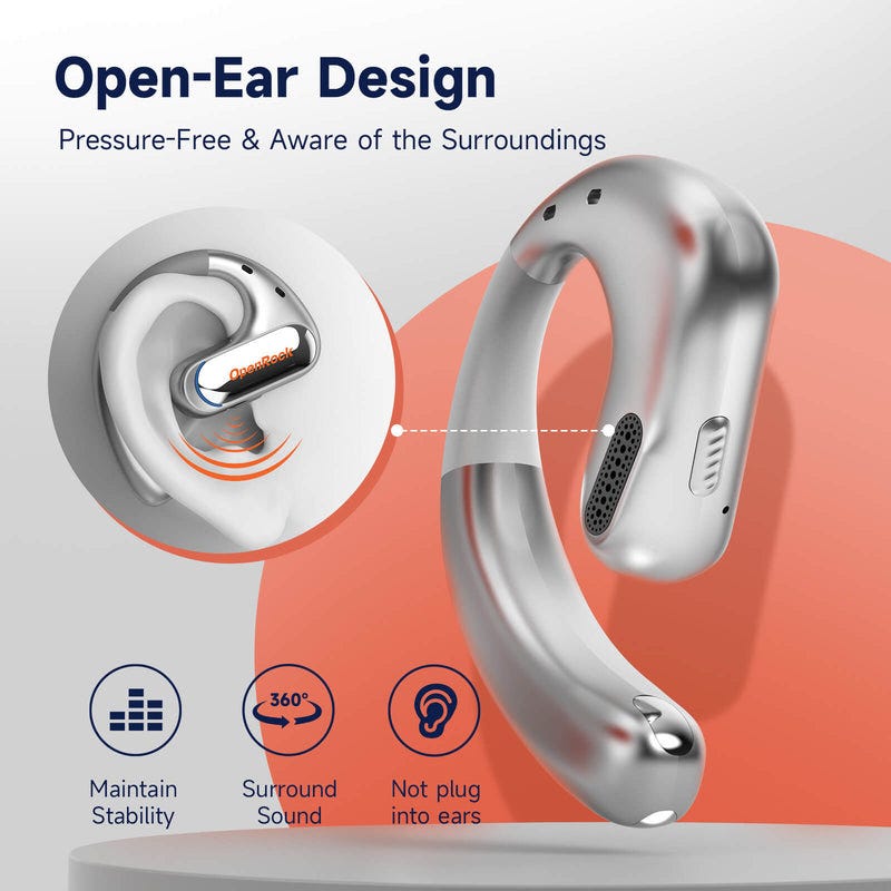 OpenRock Pro Open-Ear Air Conduction Sport Earbuds Silver