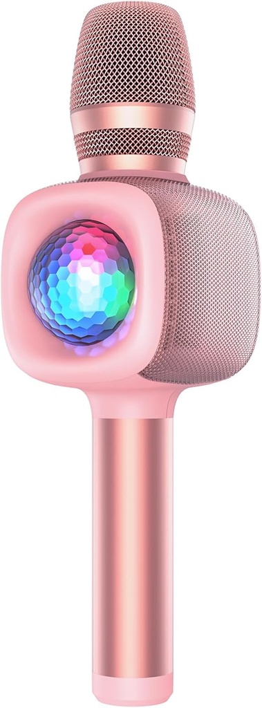 OneOdio Star10 Wireless Bluetooth Karaoke Microphone with Disco Light Pink