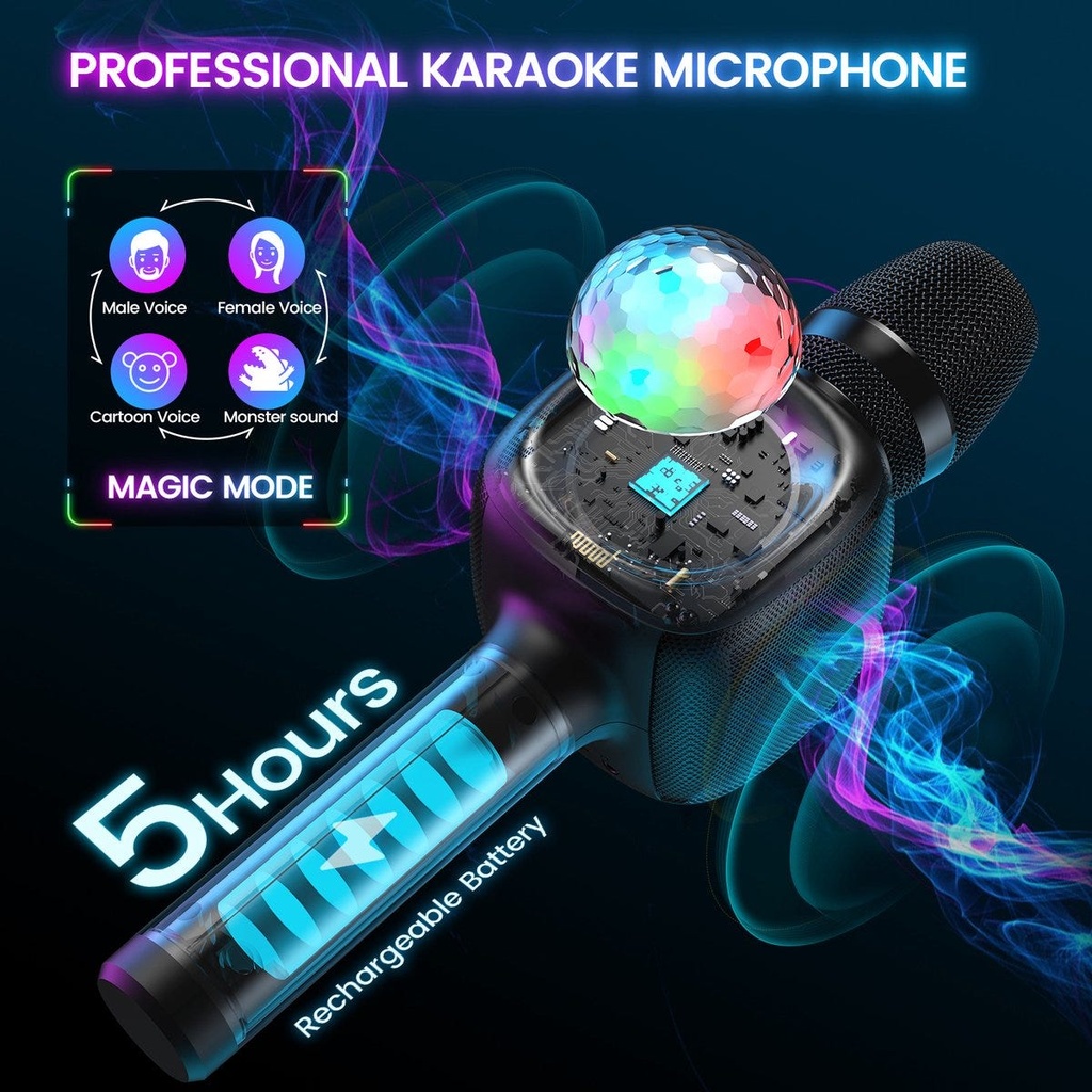 OneOdio Star10 Wireless Bluetooth Karaoke Microphone with Disco Light Black