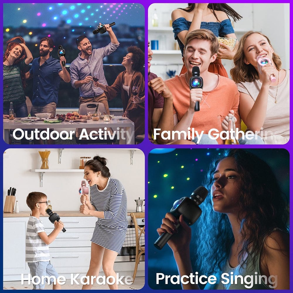 OneOdio Star10 Wireless Bluetooth Karaoke Microphone with Disco Light Black