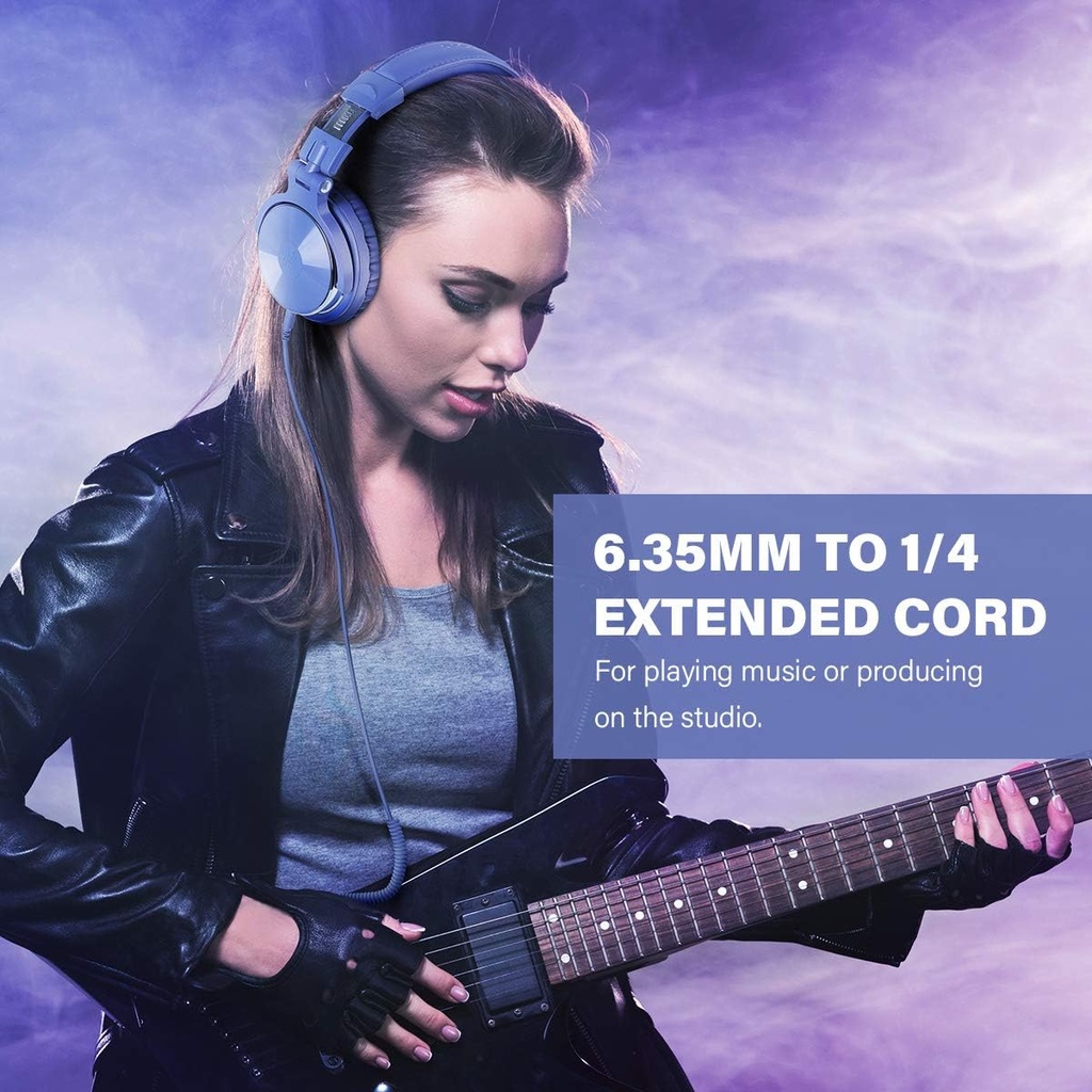 OneOdio Pro-10 Over Ear Headphone, Wired DJ Bass Headsets with 50mm Driver, Foldable Lightweight Light Blue
