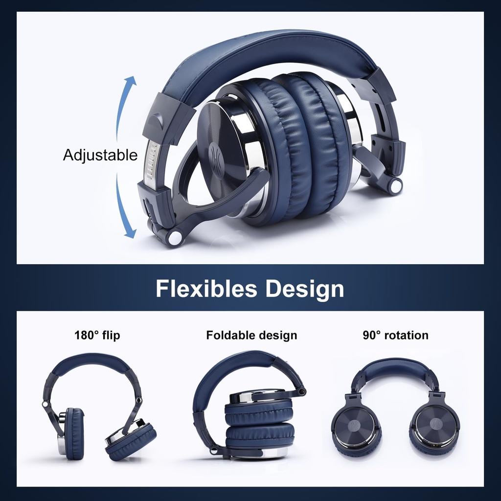 OneOdio Pro-10 Over Ear Headphone, Wired DJ Bass Headsets with 50mm Driver, Foldable Lightweight Dark Blue