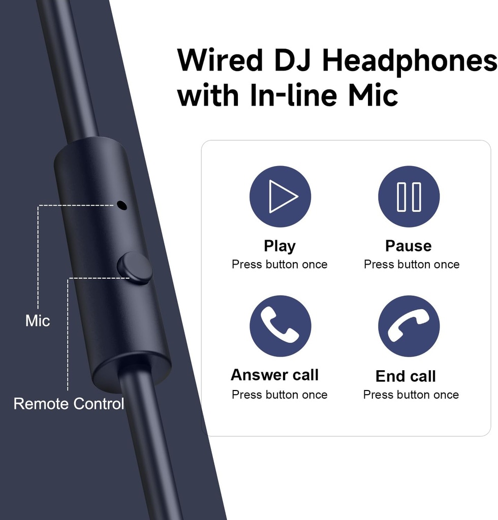 OneOdio Pro-10 Over Ear Headphone, Wired DJ Bass Headsets with 50mm Driver, Foldable Lightweight Dark Blue
