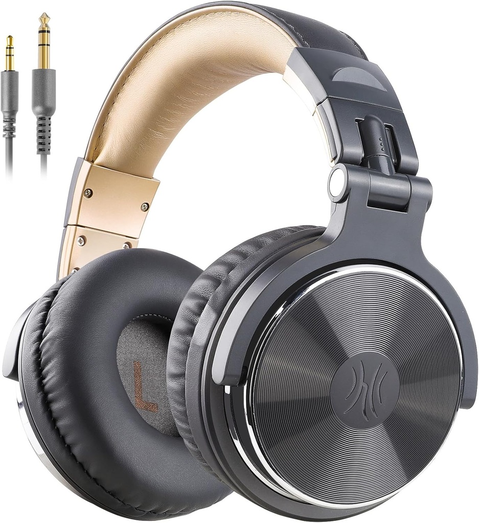 OneOdio Pro-10 Over Ear Headphone, Wired DJ Bass Headsets with 50mm Driver, Foldable Lightweight Gold