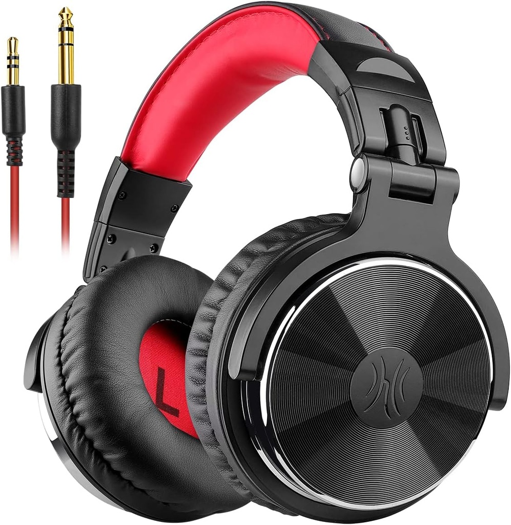 OneOdio Pro-10 Over Ear Headphone, Wired DJ Bass Headsets with 50mm Driver, Foldable Lightweight Black/Red