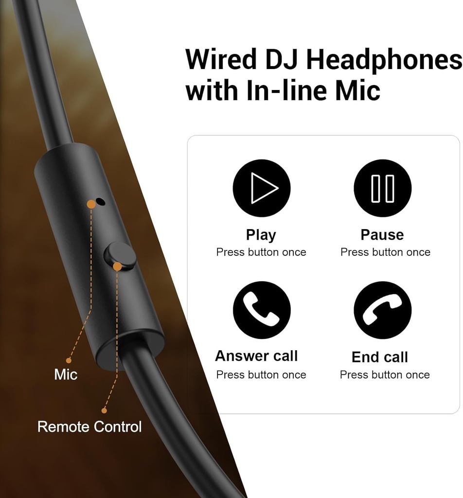 OneOdio Pro-10 Over Ear Headphone, Wired DJ Bass Headsets with 50mm Driver, Foldable Lightweight Black