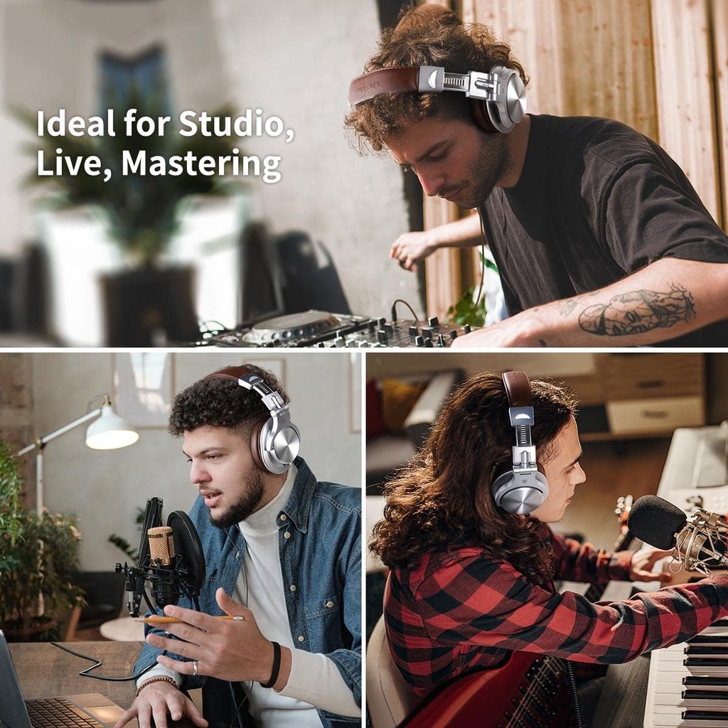 OneOdio A71 Hi-Res Studio Recording Headphones - Wired Over Ear Headphones Silver-brown