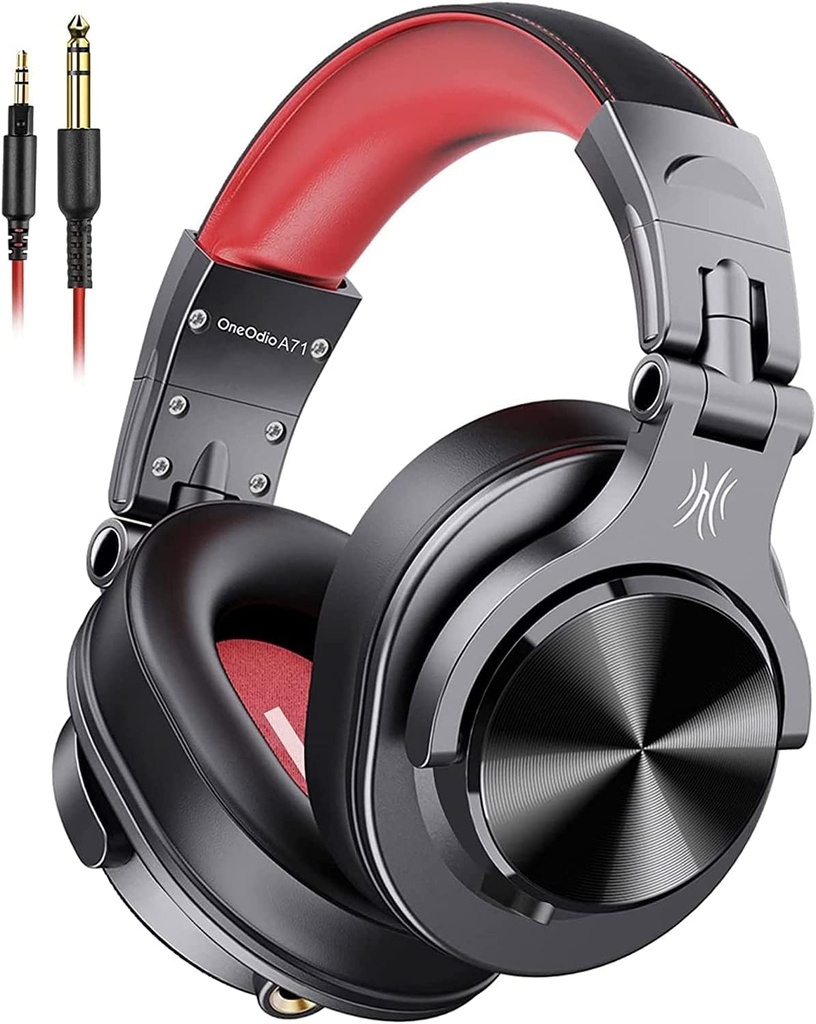 OneOdio A71 Hi-Res Studio Recording Headphones - Wired Over Ear Headphones Black-red