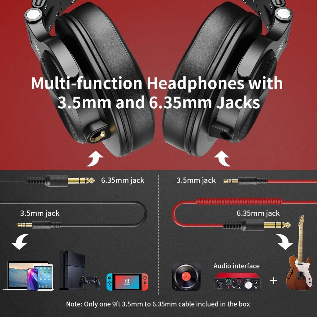 OneOdio A71 Hi-Res Studio Recording Headphones - Wired Over Ear Headphones Black-red