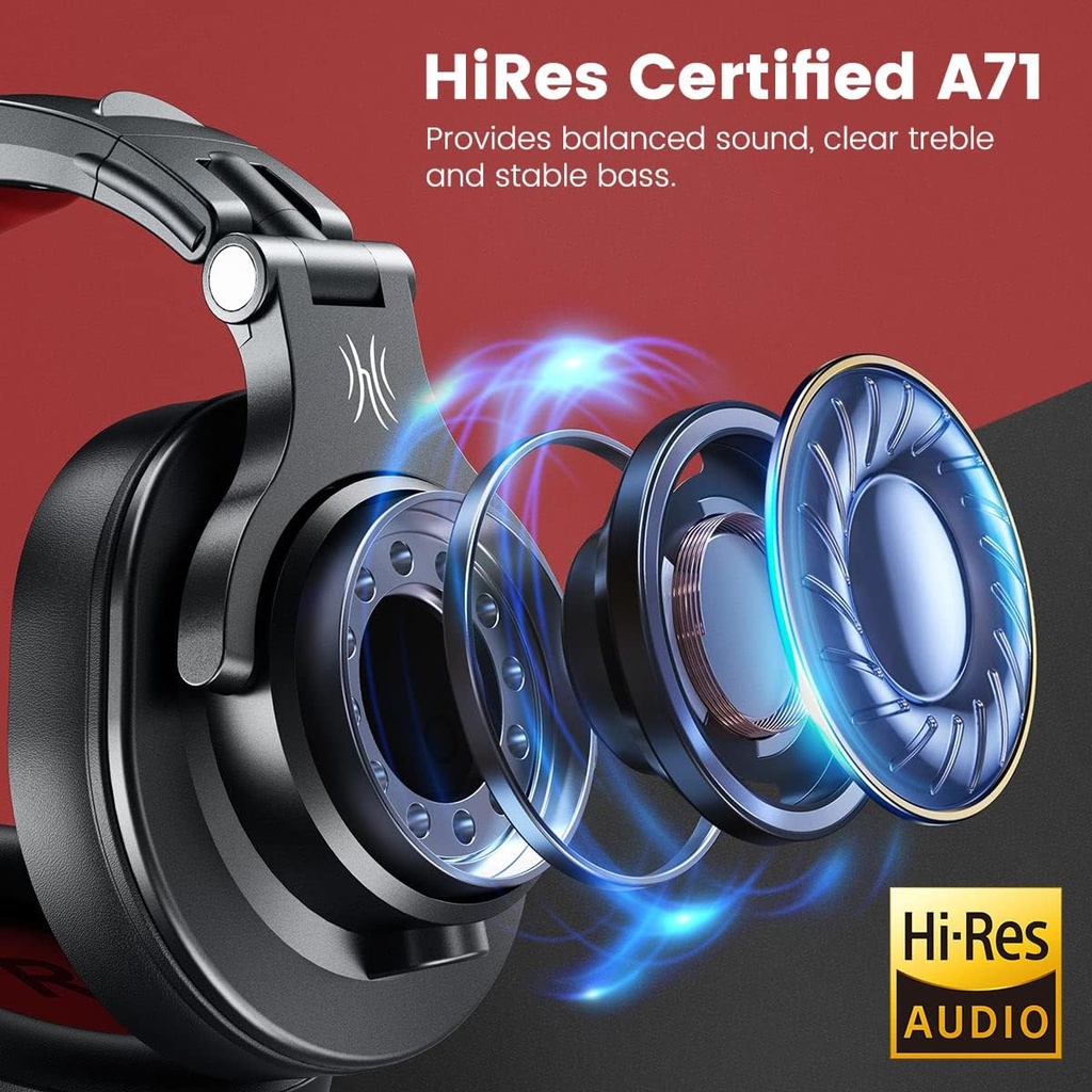 OneOdio A71 Hi-Res Studio Recording Headphones - Wired Over Ear Headphones Black-red