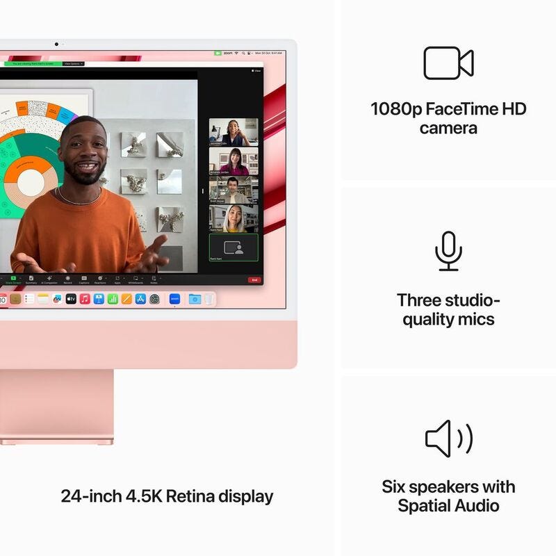 Apple iMac 24-inch Retina 4.5K M3 chip 8 core CPU 10 core GPU, 256GB Pink