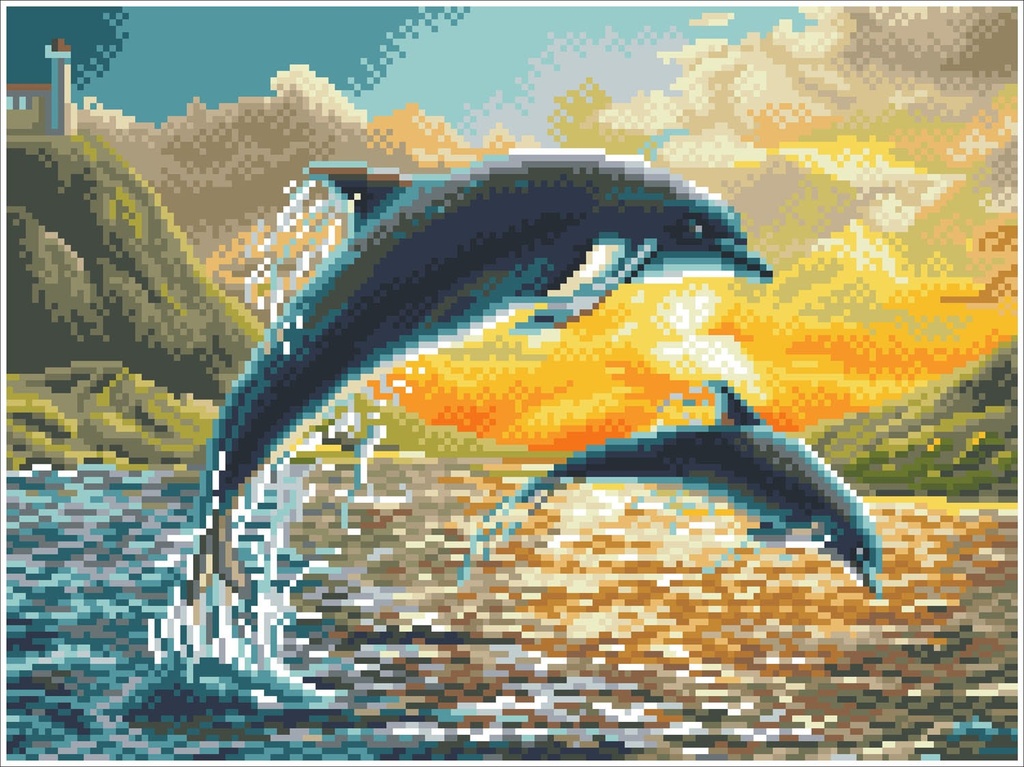Dotting Diamond Set Dolphin Sunset kit with frame 31.50 x 42.00 CM