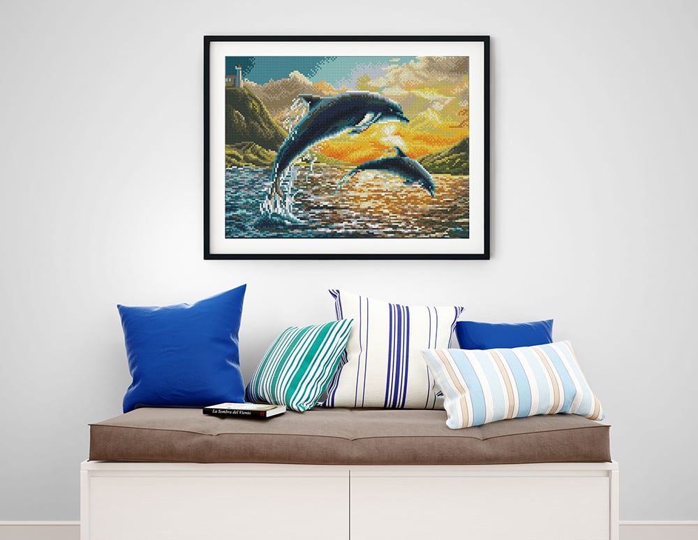 Dotting Diamond Set Dolphin Sunset kit with frame 31.50 x 42.00 CM