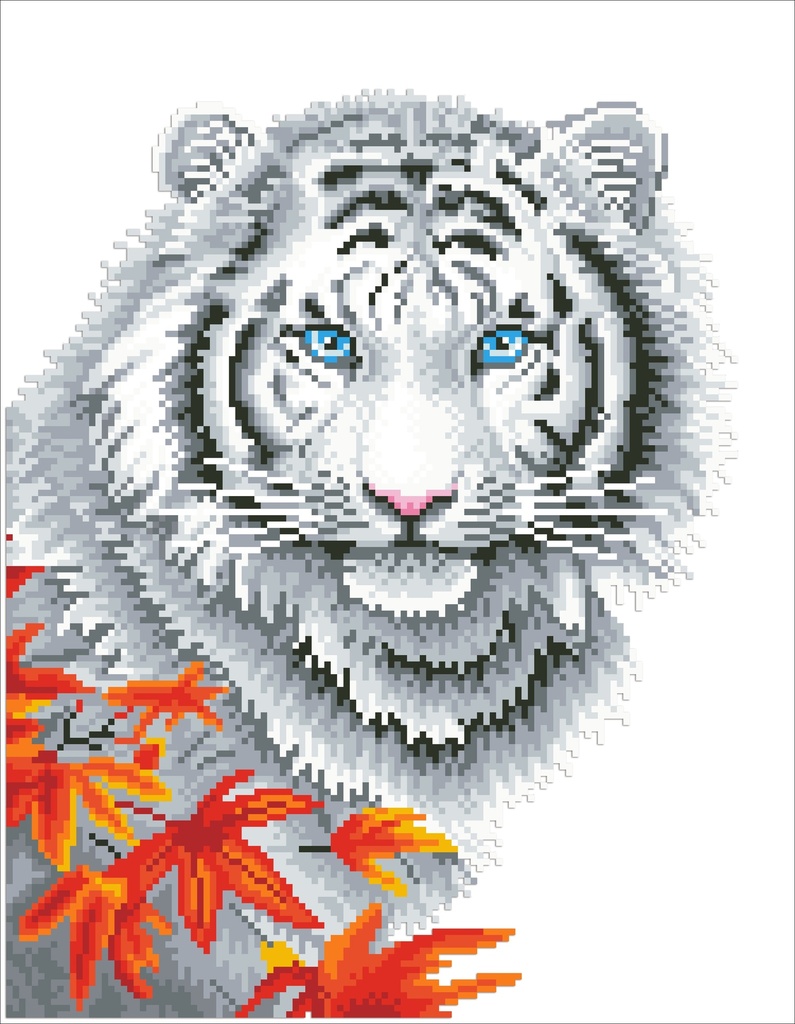 Dotting Diamond Set White Tiger in Autumn with Frame 45.72 x 35.50 CM