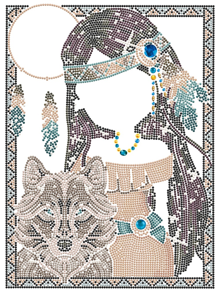 Dotting Diamond Indian Girl with Wolf 40.00 x 30.00 CM