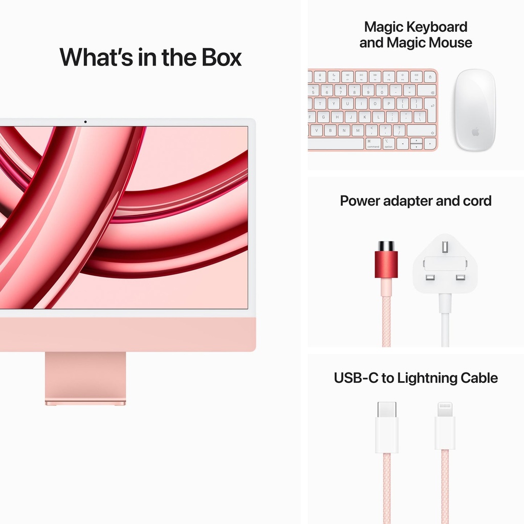 Apple iMac 24-inch  Retina 4.5K  M3 chip 8 core CPU  10 core GPU, 512GB Pink Consmt 