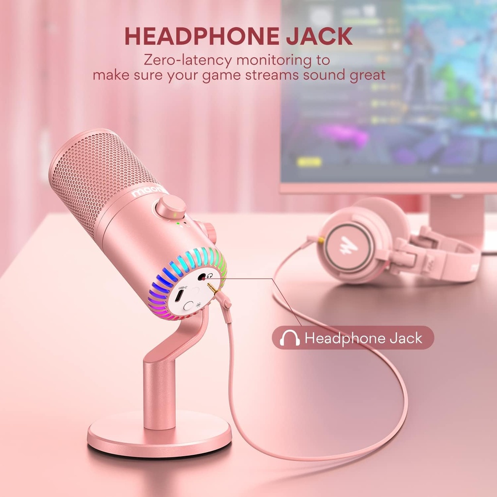 MAONO DM30-RGB PROGRAMMABLE CONDENSER USB MICROPHON RGB - PINK