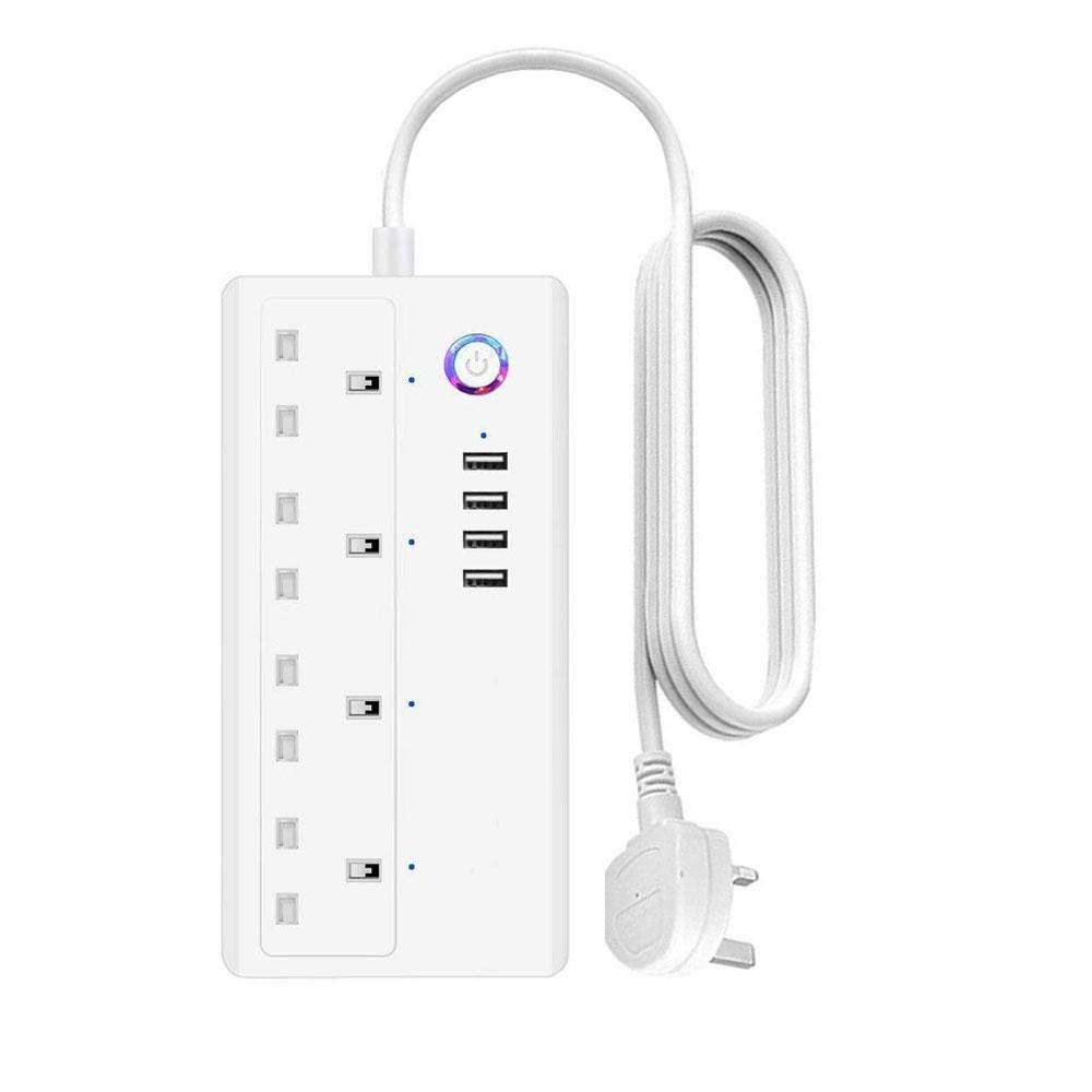 Smart WiFi Plug, Power Extension With 4 AC Outlets And 4 USB Ports - White