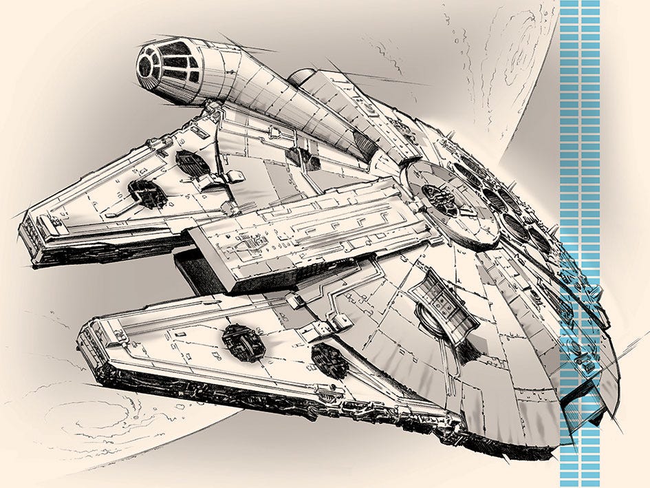 STAR WARS EPISODE VII - MILLENNIUM FALCON PENCIL ART (CANVASS PRINT)