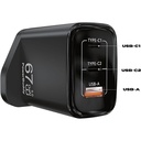PowerBuddy 5.0 GaN Compact Wall Charger 67W 3 Port, 1 USB-A 2 USB-C, UK-Black