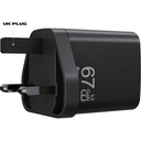 PowerBuddy 5.0 GaN Compact Wall Charger 67W 3 Port, 1 USB-A 2 USB-C, UK-Black