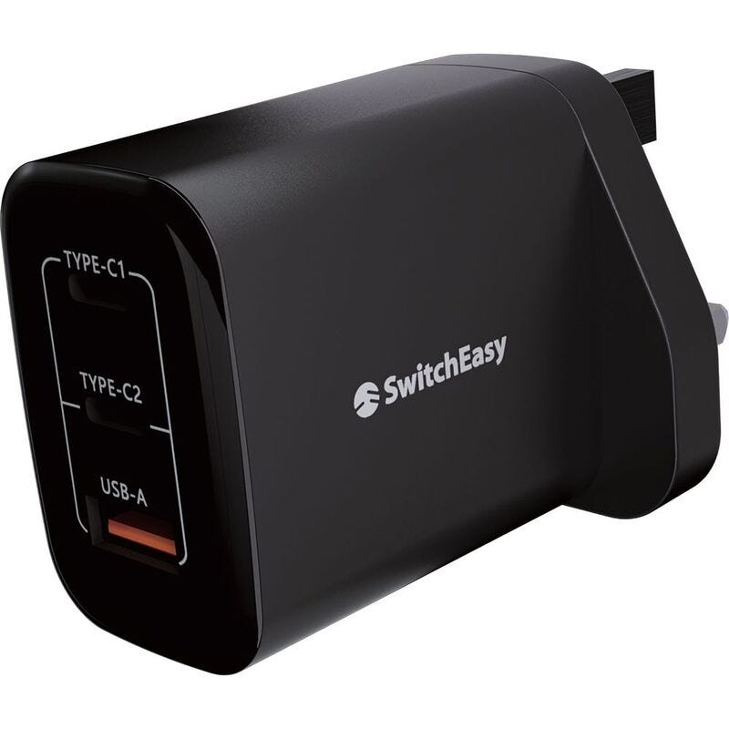 PowerBuddy 5.0 GaN Compact Wall Charger 67W 3 Port, 1 USB-A 2 USB-C, UK-Black