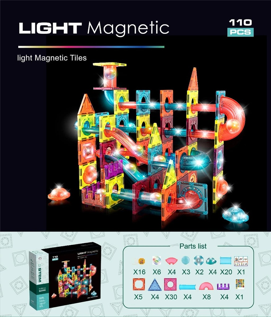 Magnetic Tiles 110pcs with Light