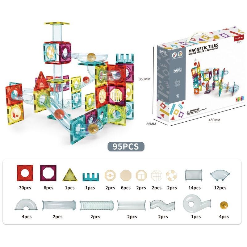 Magnetic tiles(marble rollers) 95 pcs