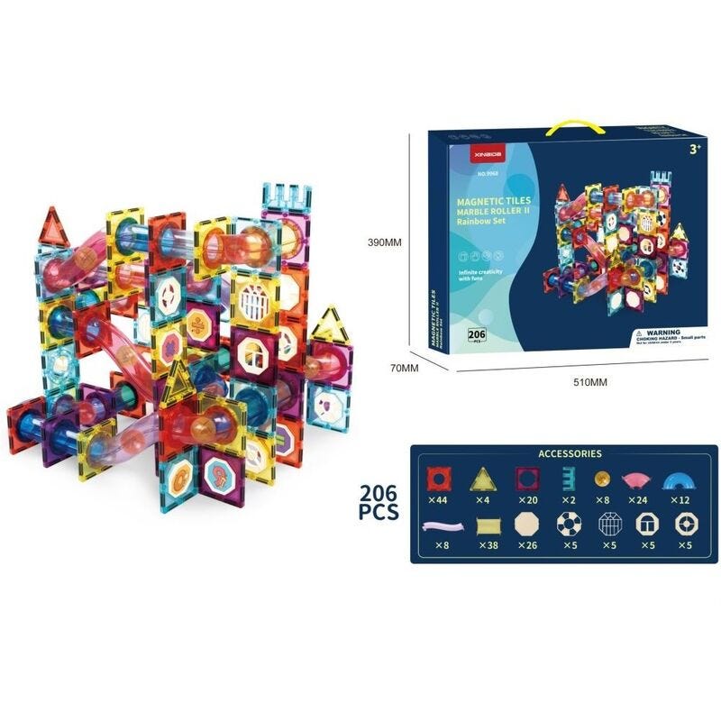 Magnetic tiles marble roller II 206 pcs