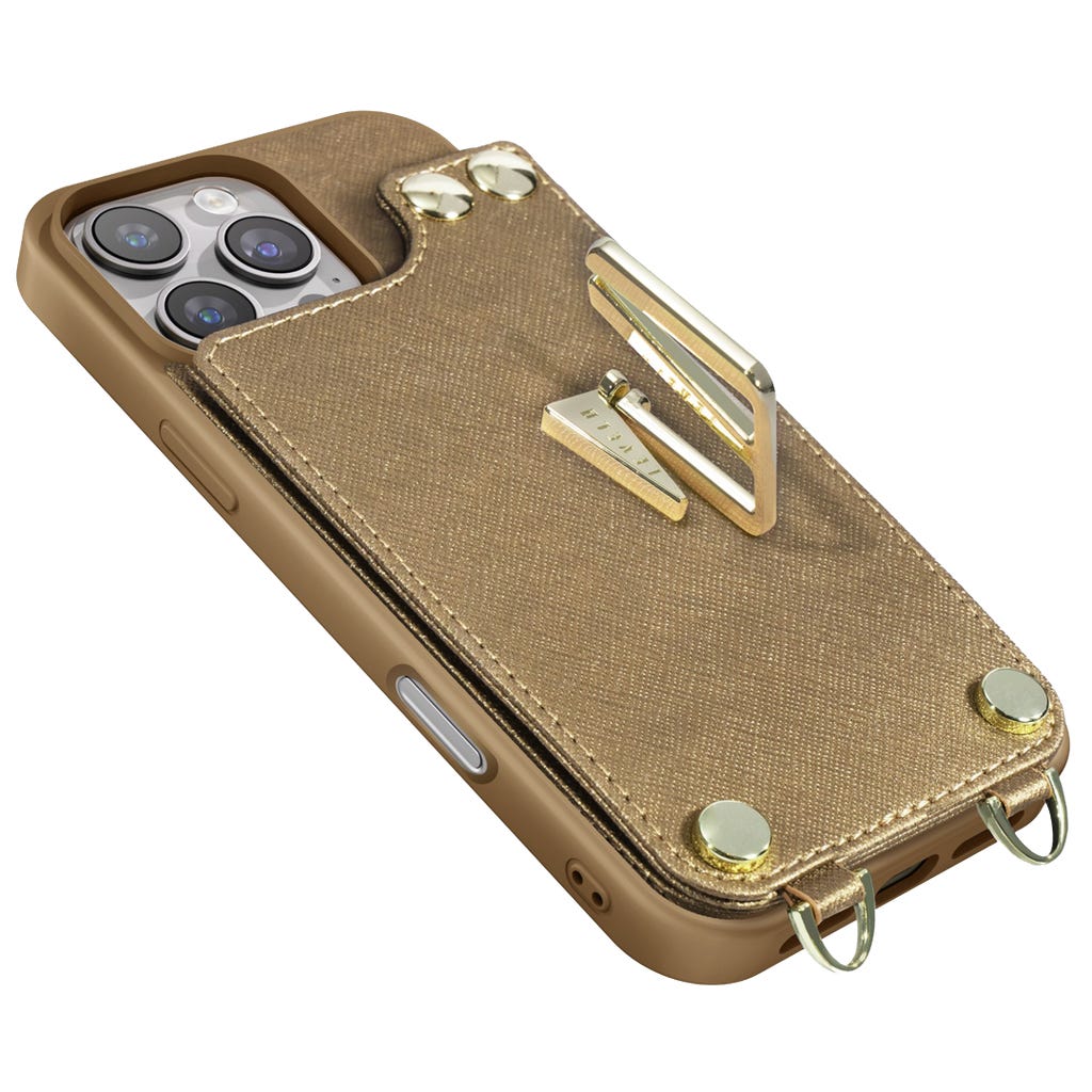 Levelo Serena Leather Case-iPhone 16 Pro -Gold
