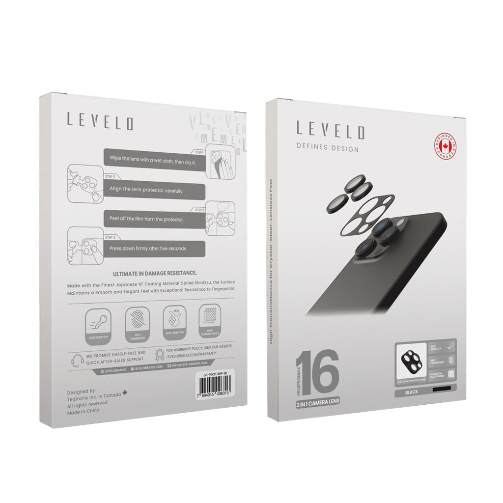 Levelo Trio Pro Camera Lens Protector -iPhone 16 Pro/Pro Max-Black