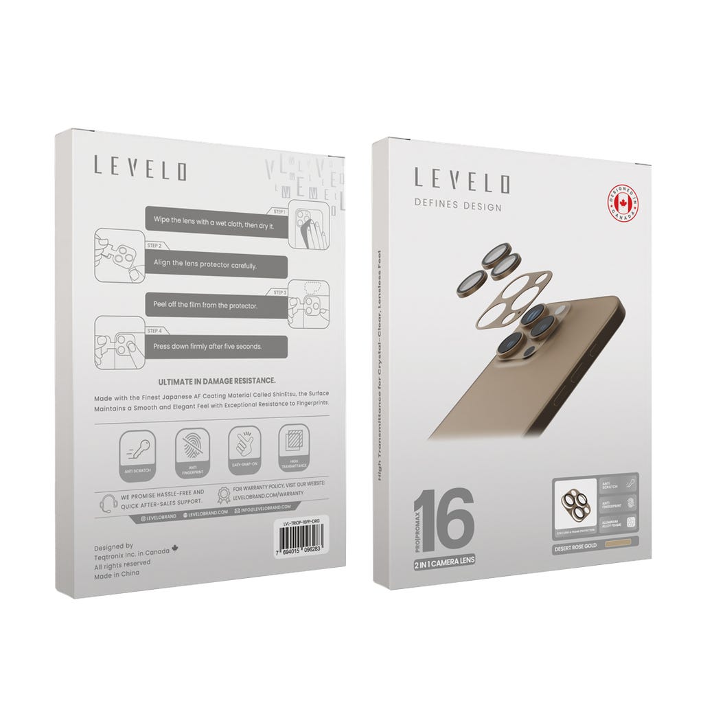 Levelo Trio Pro Camera Lens Protector -iPhone 16 Pro/Pro Max- Desert Rose Gold